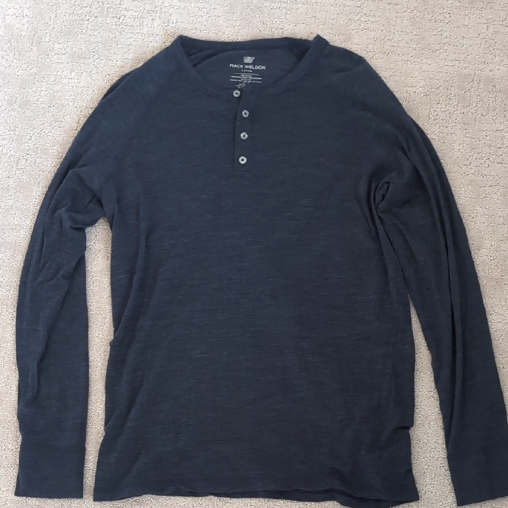 Mack Weldon Tech Merino/Cashmere Wool Henley Shirt Navy Size Large